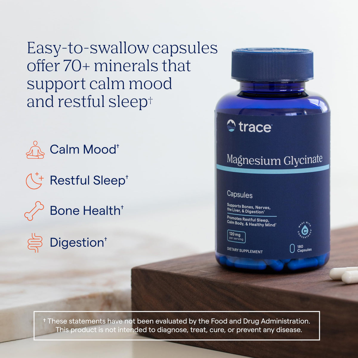 Trace Minerals Magnesium Glycinate Capsules, 120 mg, 90 Count
