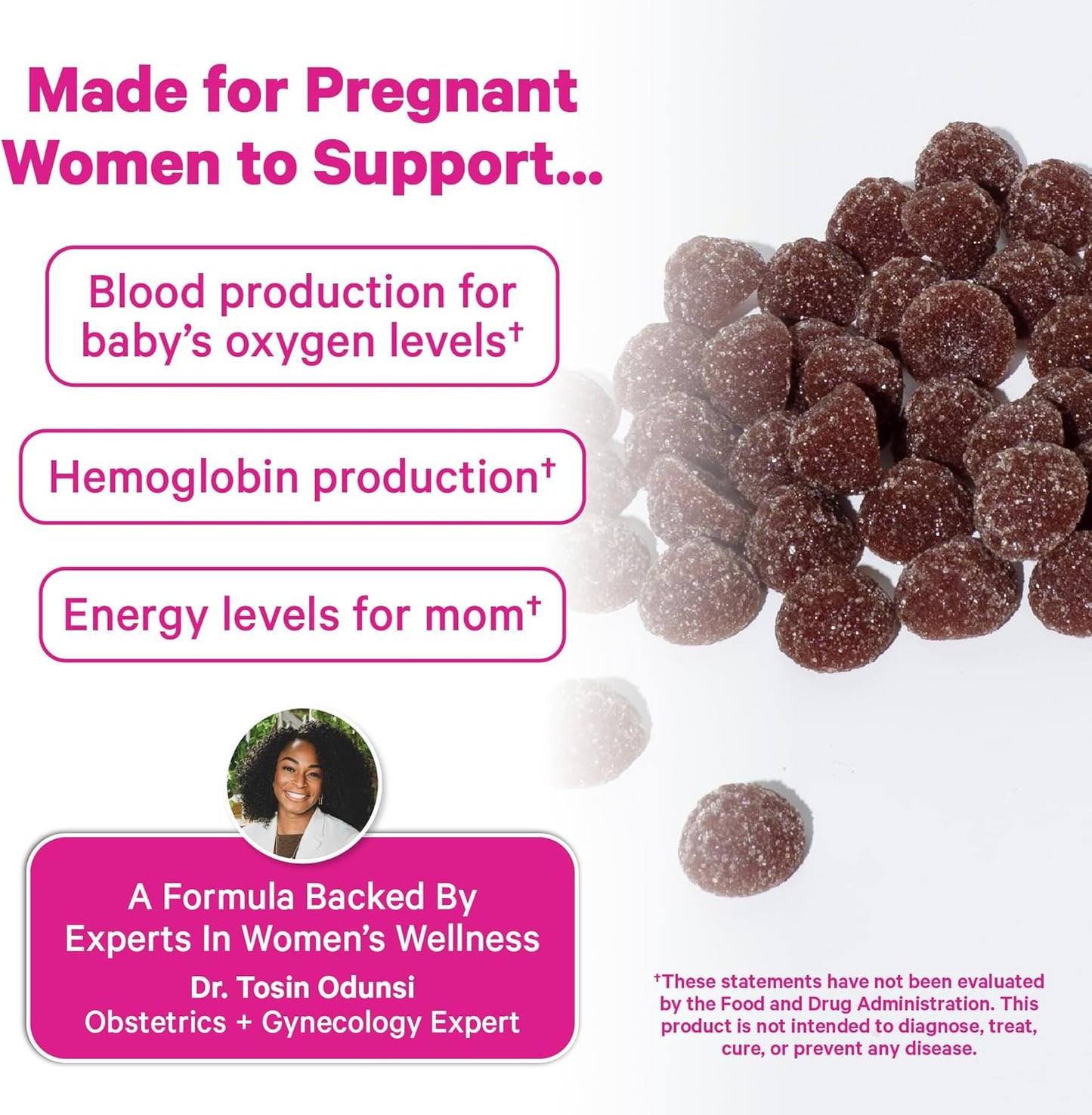 Pink Stork Prenatal Iron Supplement Gummies for Women - 20 mg with Vitamin C - Grape Chewable for Deficiency, Energy, & Blood Builder - 60 Gummy Chews