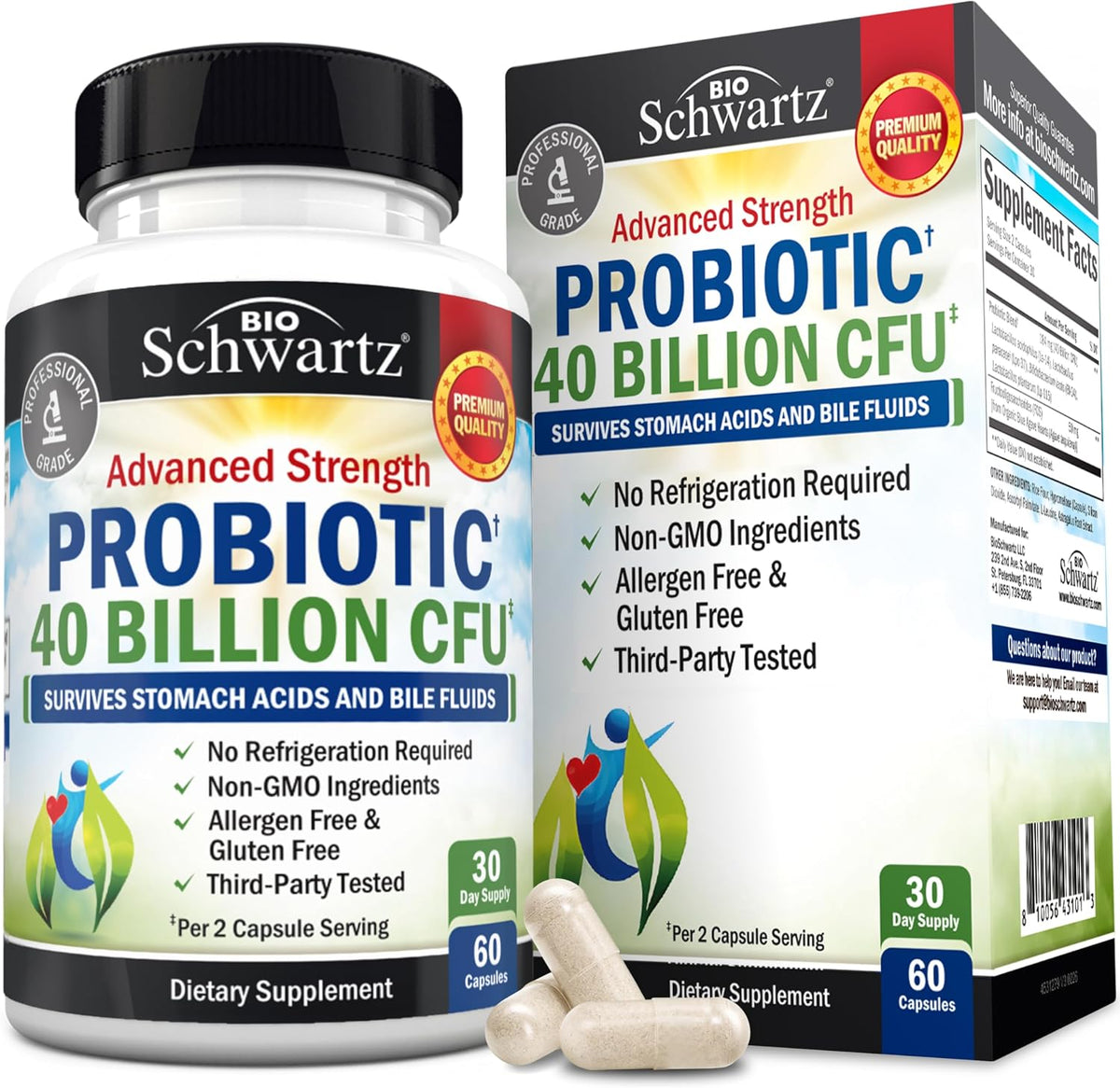 Probiotic 40 Billion CFU with Organic Prebiotics for Gut Health, 60 Count