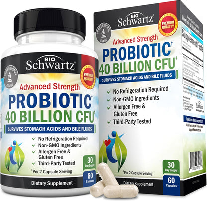 Probiotic 40 Billion CFU with Organic Prebiotics for Gut Health, 60 Count