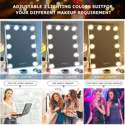 Nilitiyui 10"x 12" Vanity Mirror with Lights, Hollywood Lighted Makeup Mirror with 3 Color