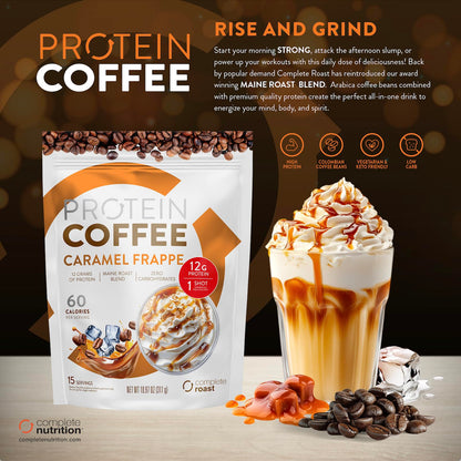 High Protein Complete Roast French Vanilla Coffee, 16 g of Quality Protein, 0 g Carbs, Zero Sugar, 1 Shots of Espresso, Keto Friendly, All Natural, 15 Servings, 12.7 Oz
