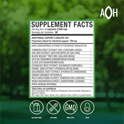 ADAPTOHEAL Intestiplus Adaptogen Gut Support Turmeric (180 Caps)