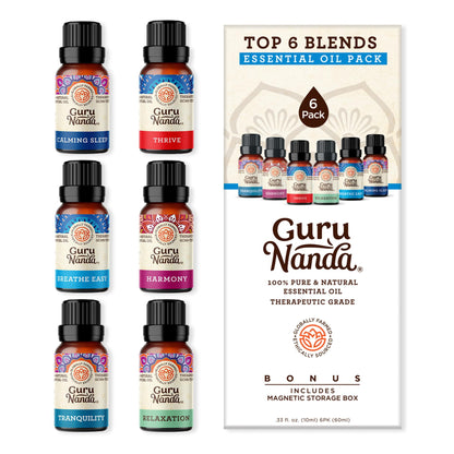 GuruNanda Essential Oil Blends (Set of 6) - 100% Natural Essential Oil Set, Aromatherapy 