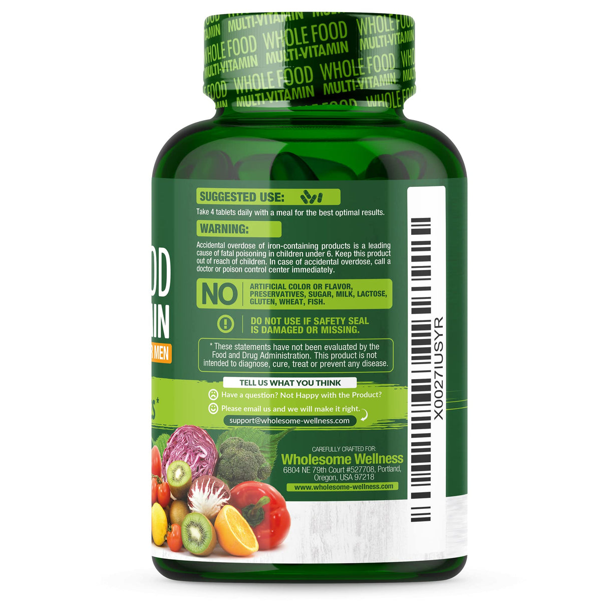 Whole Food Multivitamin for Men - Natural Multi Vitamins, Minerals, Organic Extracts