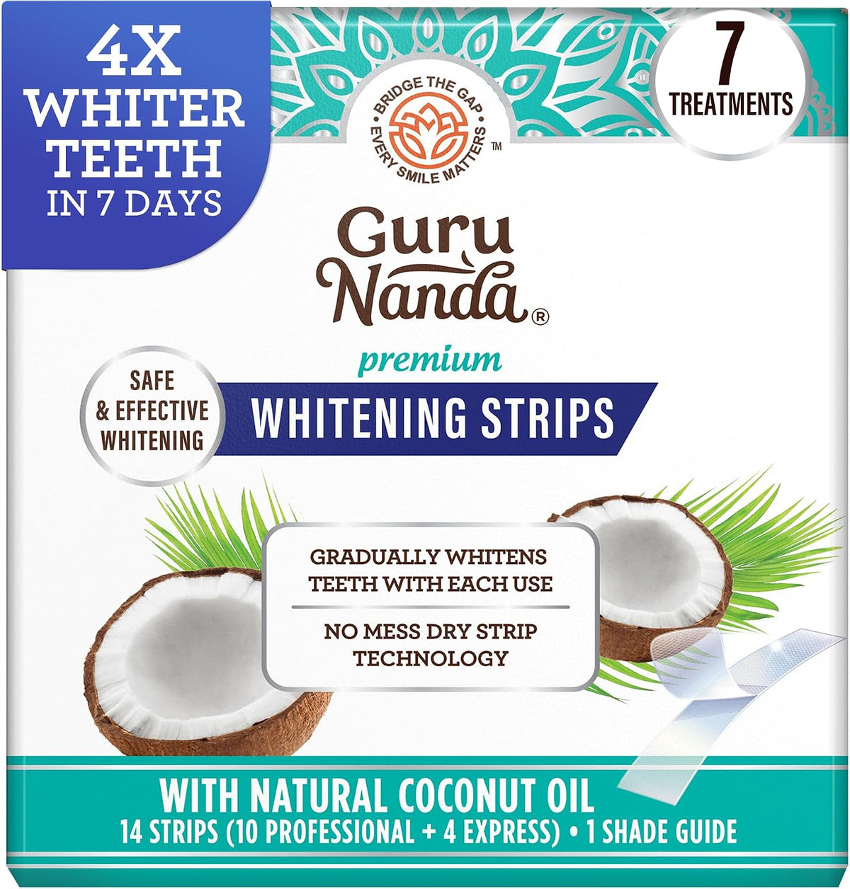 GuruNanda Teeth Whitening Strips - 4X Whiter Teeth, 7-Day Whitening Kit