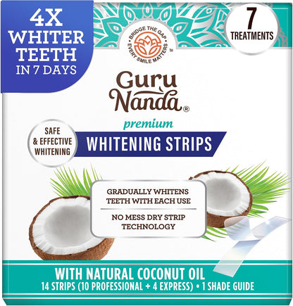 GuruNanda Teeth Whitening Strips - 4X Whiter Teeth, 7-Day Whitening Kit