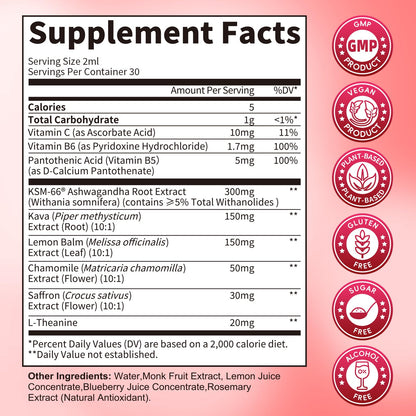 Cortisol Supplements for Women, Mood, Calm, Stress Balance, Hormone Harmony | 9 IN 1 Cortisol Reducer Liquid Drops with KSM-66® Ashwagandha, Kava, Lemon Balm, GMP Certified, 2 FL.OZ, Blueberry Flavor