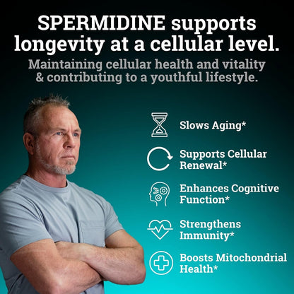 Spermidine Supplement (1440mg of 99% Pure Spermidine Supplements For Women & Men) 4 Months Supply (100X More Potent Than Wheat Germ Extract) 12MGS Per Serving For Cellular Health, Anti-Aging & Energy