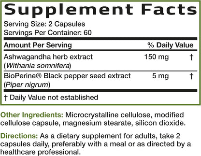Bronson Ashwagandha Extra Strength Stress & Mood Support 120 Capsules | Vegetarian, Non-GMO, Gluten-Free, Soy-Free, BioPerine for High Absorption