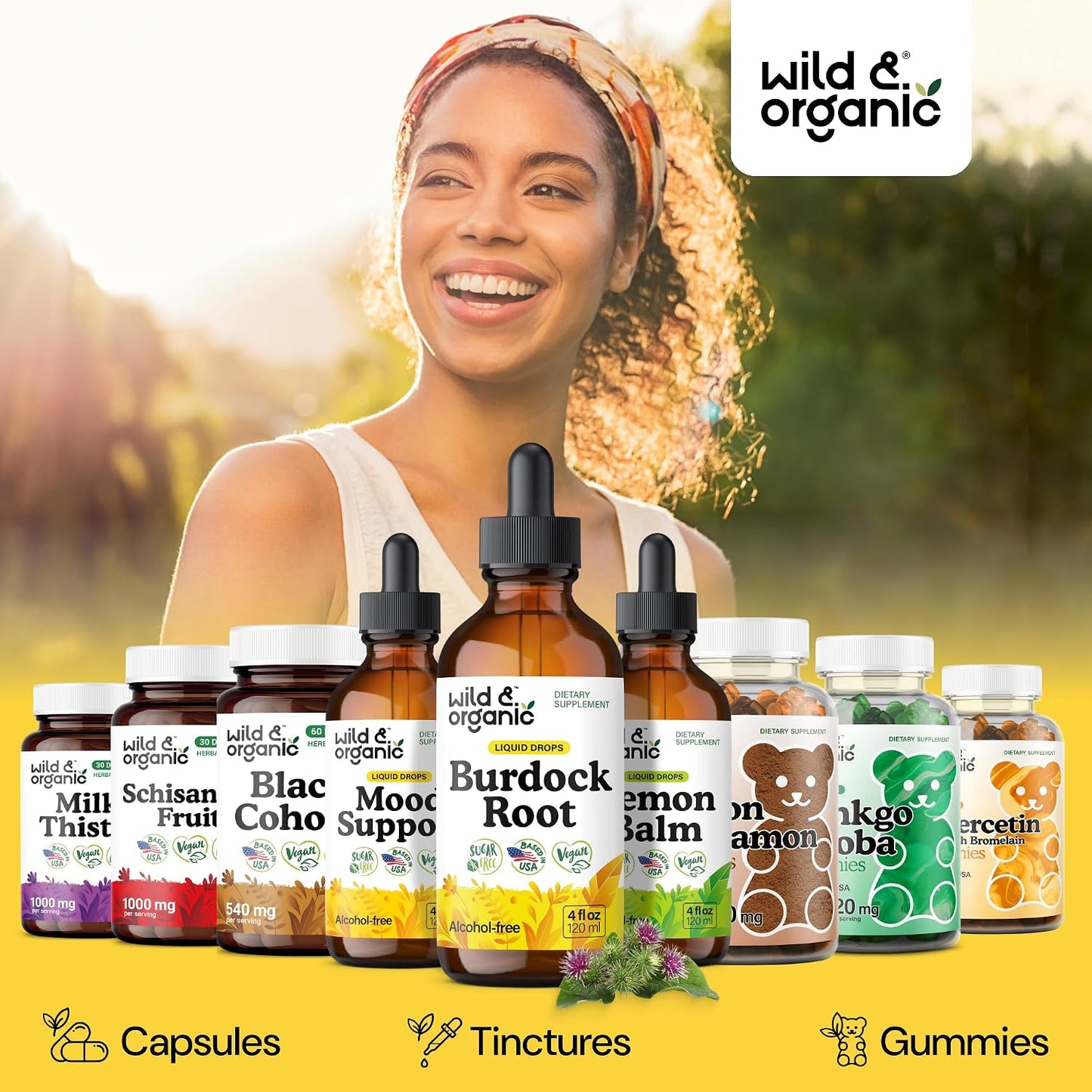 Wild & Organic Burdock Root Tincture - Antioxidant, Detox & Lymphatic Support - Burdock Root Extract Drops - Arctium Lappa Herb Supplement - Add to Tea - Vegan, Sugar & Alcohol-Free - 4 fl oz