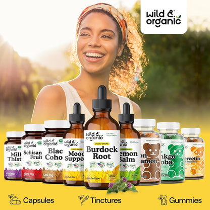 Wild & Organic Burdock Root Tincture - Antioxidant, Detox & Lymphatic Support - Burdock Root Extract Drops - Arctium Lappa Herb Supplement - Add to Tea - Vegan, Sugar & Alcohol-Free - 4 fl oz