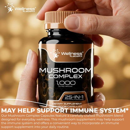 WELLNESS LABSRX Mushroom Supplement Capsules 10:1 Extract, Mushroom Complex Capsules 1000mg, Lions Mane Supplement with Turkey Tail, Cordyceps, Reishi - 120 Count