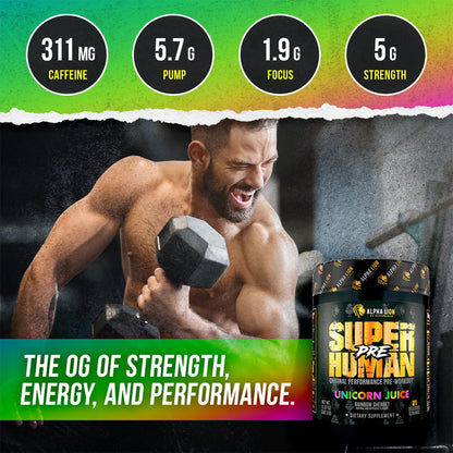 ALPHA LION Superhuman Pre Workout Powder, Beta Alanine, L-Taurine & Tri-Source Caffeine for Sustained Energy & Focus, Nitric Oxide & Citrulline for Pump (21 Servings, Sour Gummy Bear Flavor)