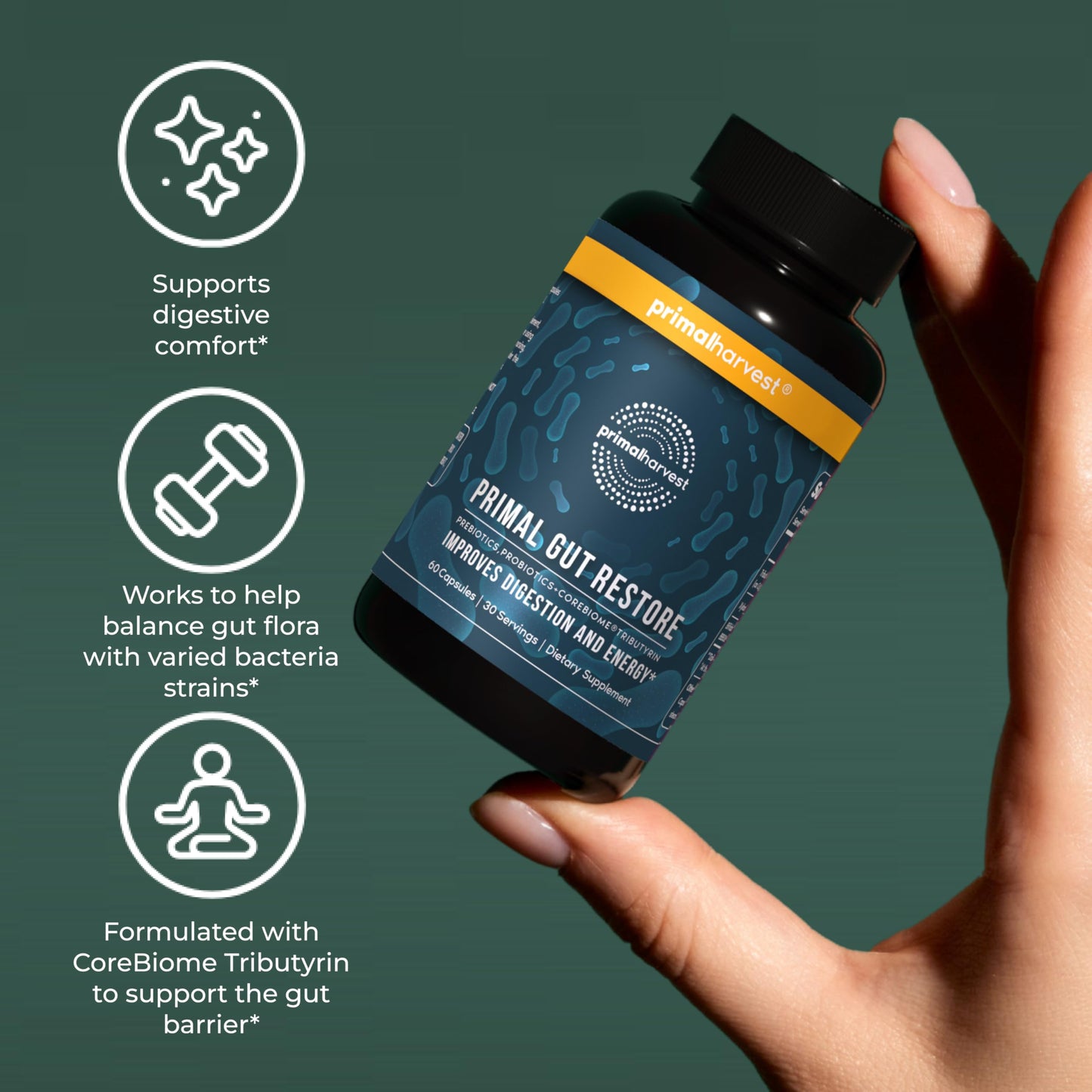 Primal Harvest Gut Restore - Daily Supplement, Gluten & Dairy Free, Vegan