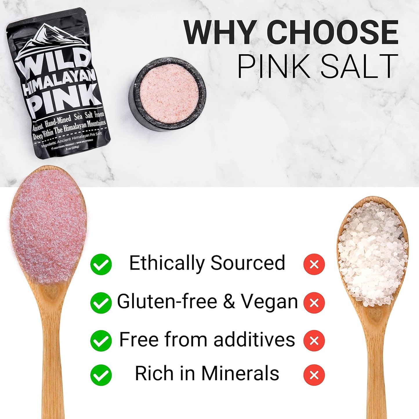 Wild Foods Pink Himalayan Salt (16oz) and Vanilla Bean Powder (1oz) Bundle for Cooking and Baking