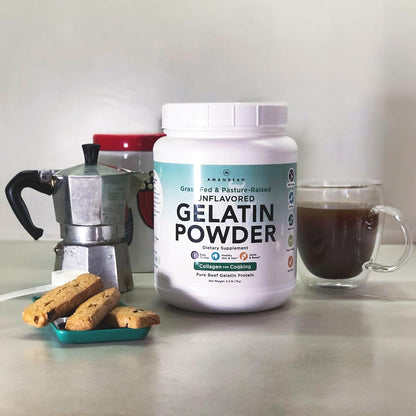 AMANDEAN Premium Gelatin Powder XL. Grass-Fed Beef Collagen Protein Supplement. Unflavored. Healthy Skin, Hair, Nails, & Gut. Paleo Friendly Cooking and Baking. 18 Amino Acids. Non-GMO.