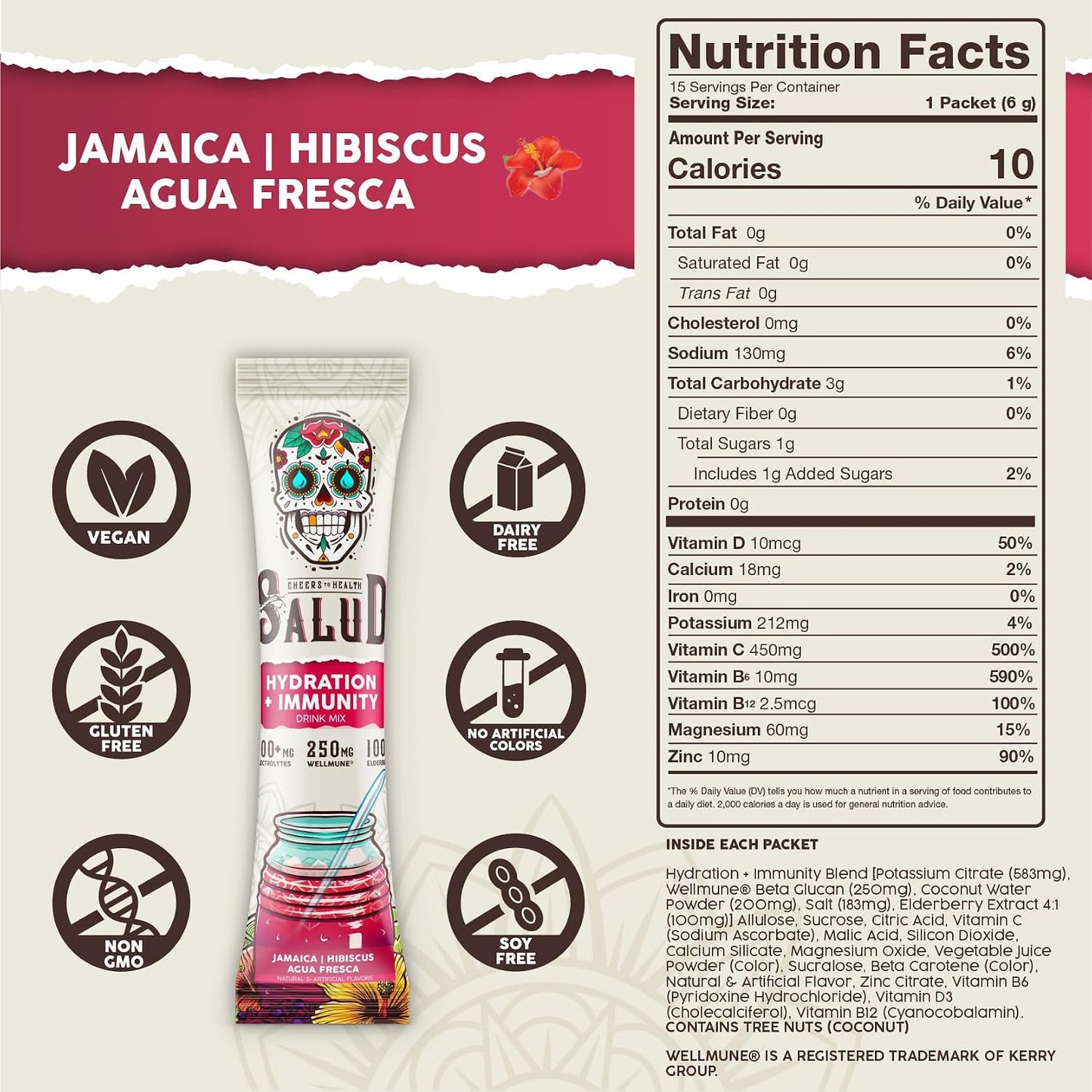 Salud 2-Pack |2-in-1 Energy + Focus (Cucumber Lime) & Hydration + Immunity (Hibiscus) – 15 Servings Each, Agua Fresca Drink Mix, Non-GMO, Gluten Free, Vegan, Low Calorie, 1g of Sugar
