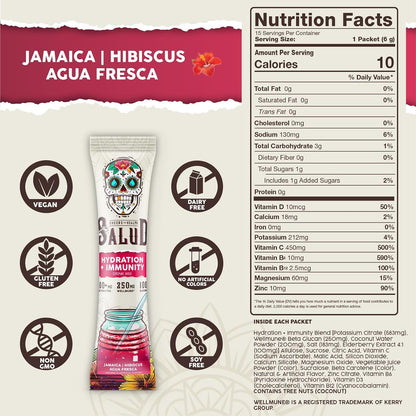 Salud 2-Pack |2-in-1 Energy + Focus (Cucumber Lime) & Hydration + Immunity (Hibiscus) – 15 Servings Each, Agua Fresca Drink Mix, Non-GMO, Gluten Free, Vegan, Low Calorie, 1g of Sugar