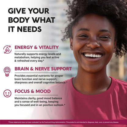 Vitamin B Complex for Men & Women - Made in USA - 11-in-1 B-Complex: B1, B2, B3, B5, B6, B7, B8, B9, B12 with Vitamin C, Choline, Inositol - Energy, Brain & Heart Support Supplement, 60 Vegan Capsules