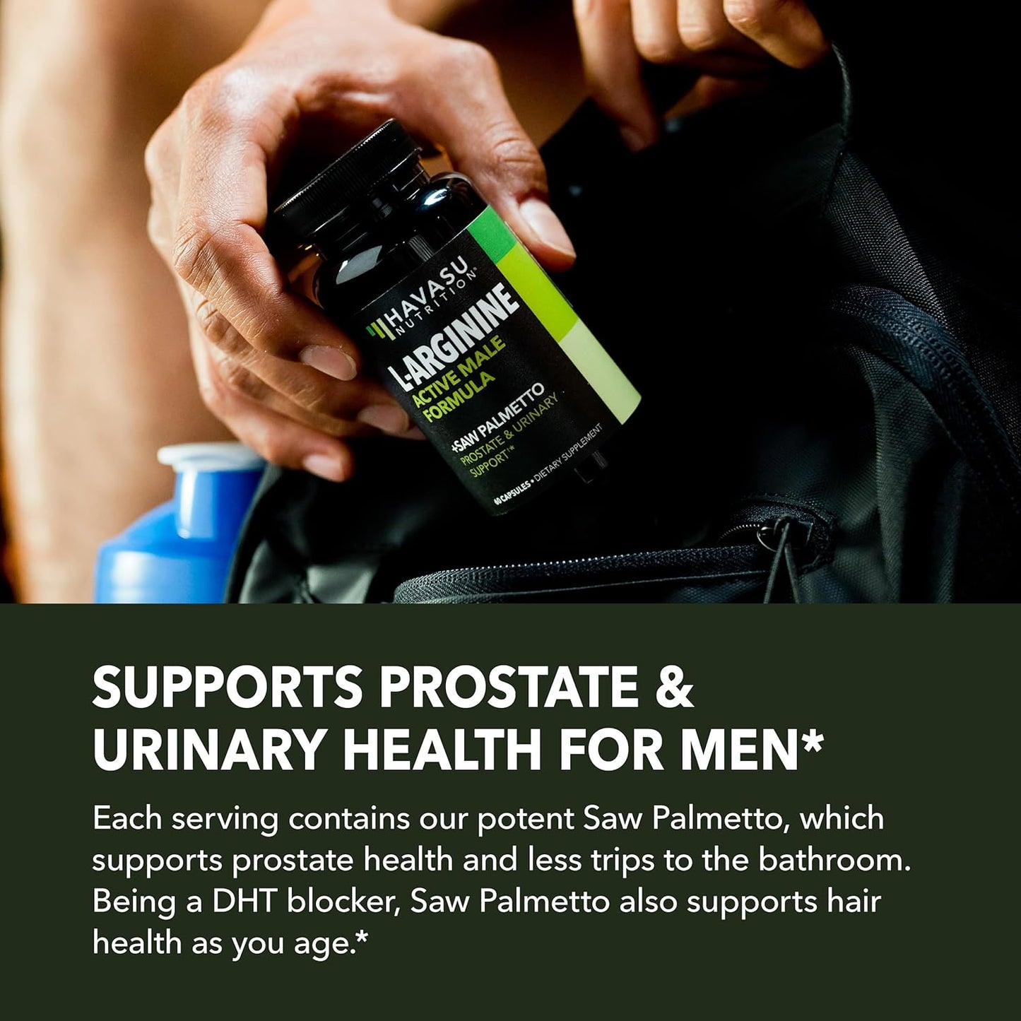 L-Arginine with Saw Palmetto for Men Capsules, Vegan, Non-GMO, 30 Servings | Vegan, Non-GMO Nitric Oxide and Prostate Health Supplements for Men, Endurance and Urinary Tract Function Support