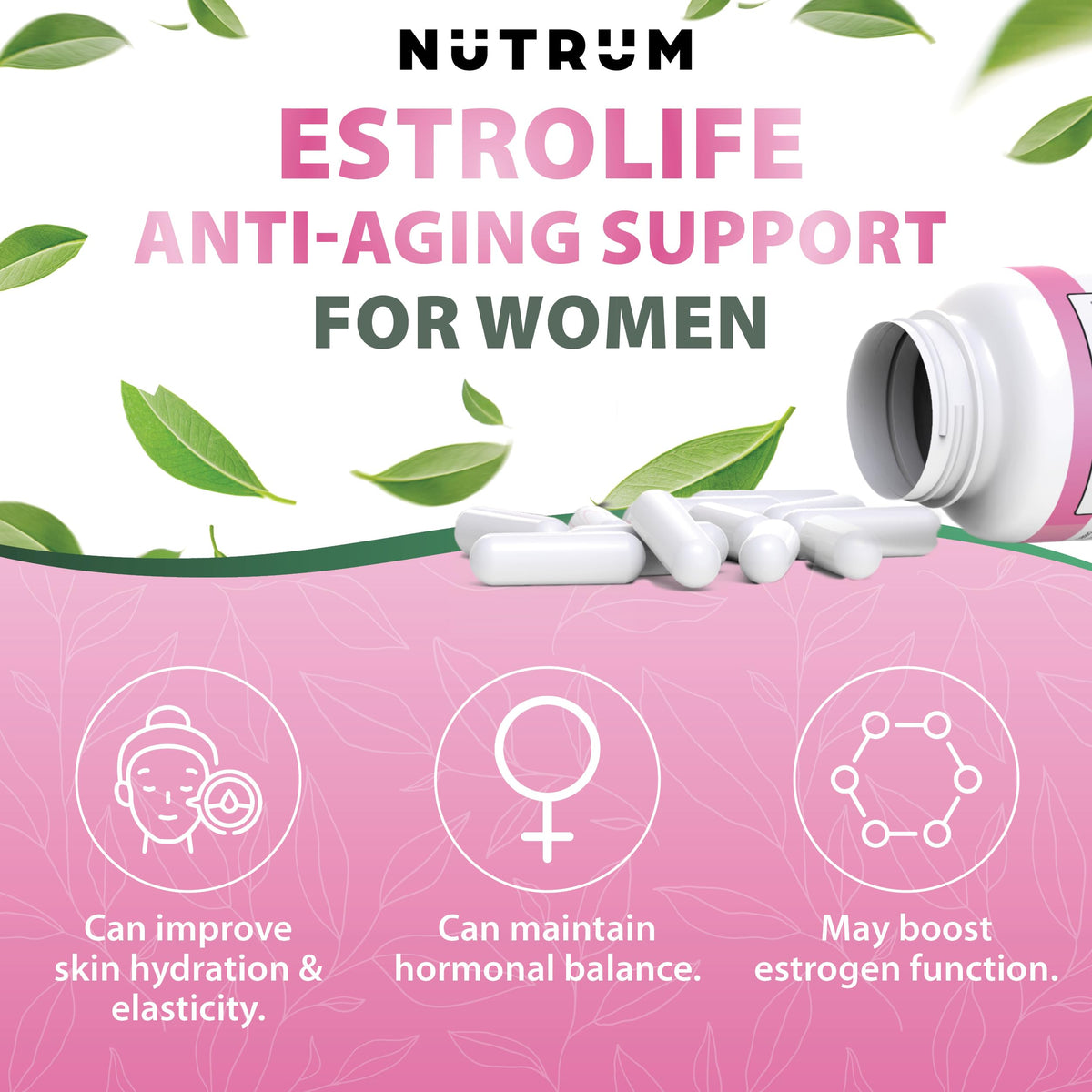 Estrolife Anti-Aging Support for Women by Nutrum, Vegan Supplement for Long Lasting Female Hormonal Balance