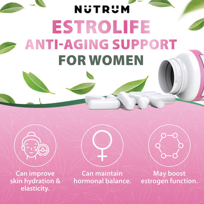 Estrolife Anti-Aging Support for Women by Nutrum, Vegan Supplement for Long Lasting Female Hormonal Balance