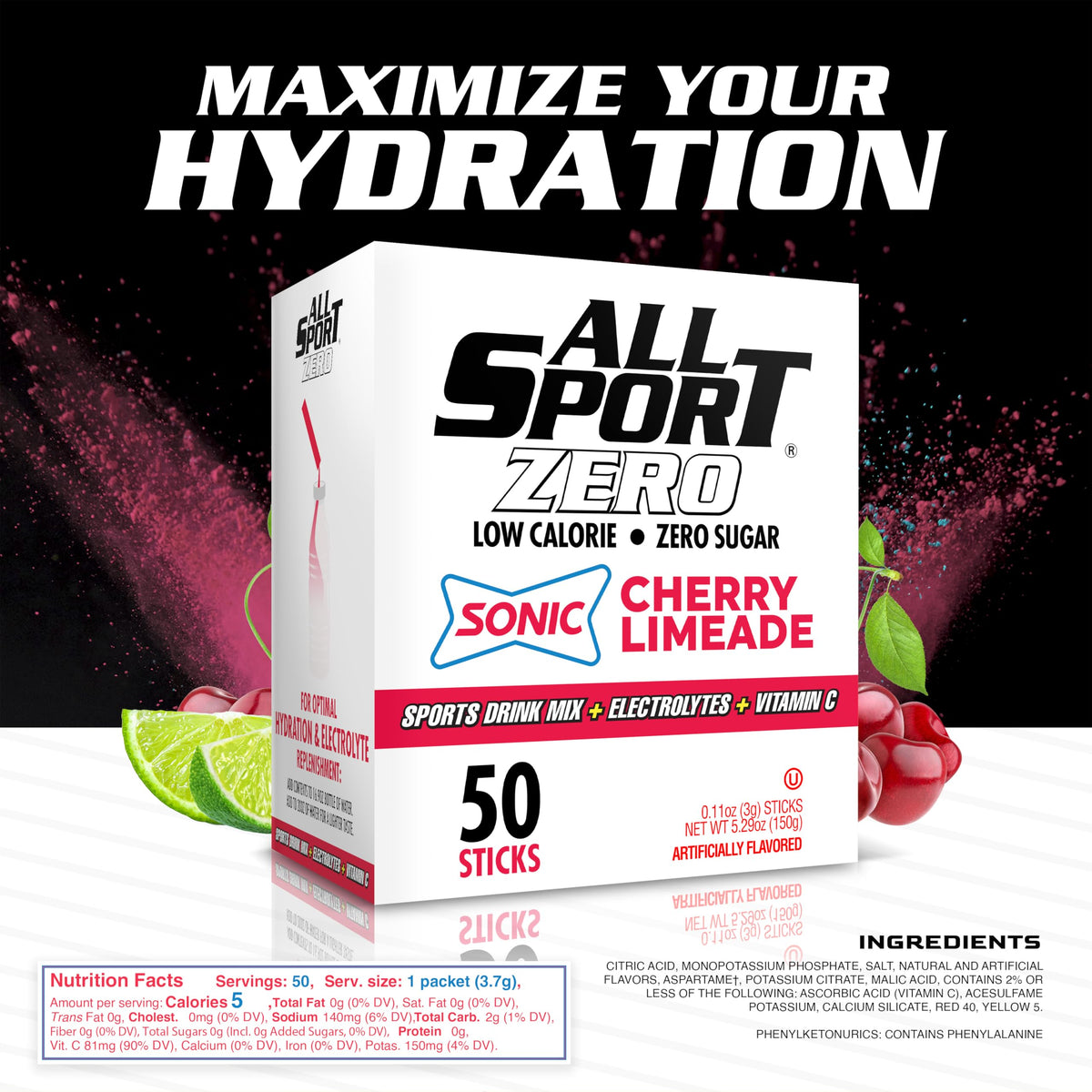 All Sport Zero Powder Sticks, Sugar Free, Strawberry Banana, 50 Count