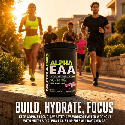 NutraBio Alpha EAA - All-Day Amino Acids for Muscle Growth and Hydration - Essential Amino Acids with Nootropics & Adaptogens- Full Spectrum EAA BCAA Powder - 30 Servings - Strawberry Lemon