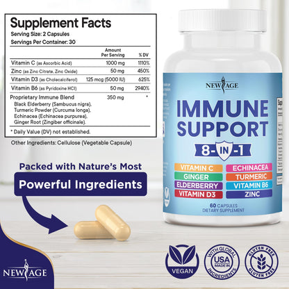 NEW AGE 8 in 1 Immune Support Booster Supplement with Echinacea, Vitamin C