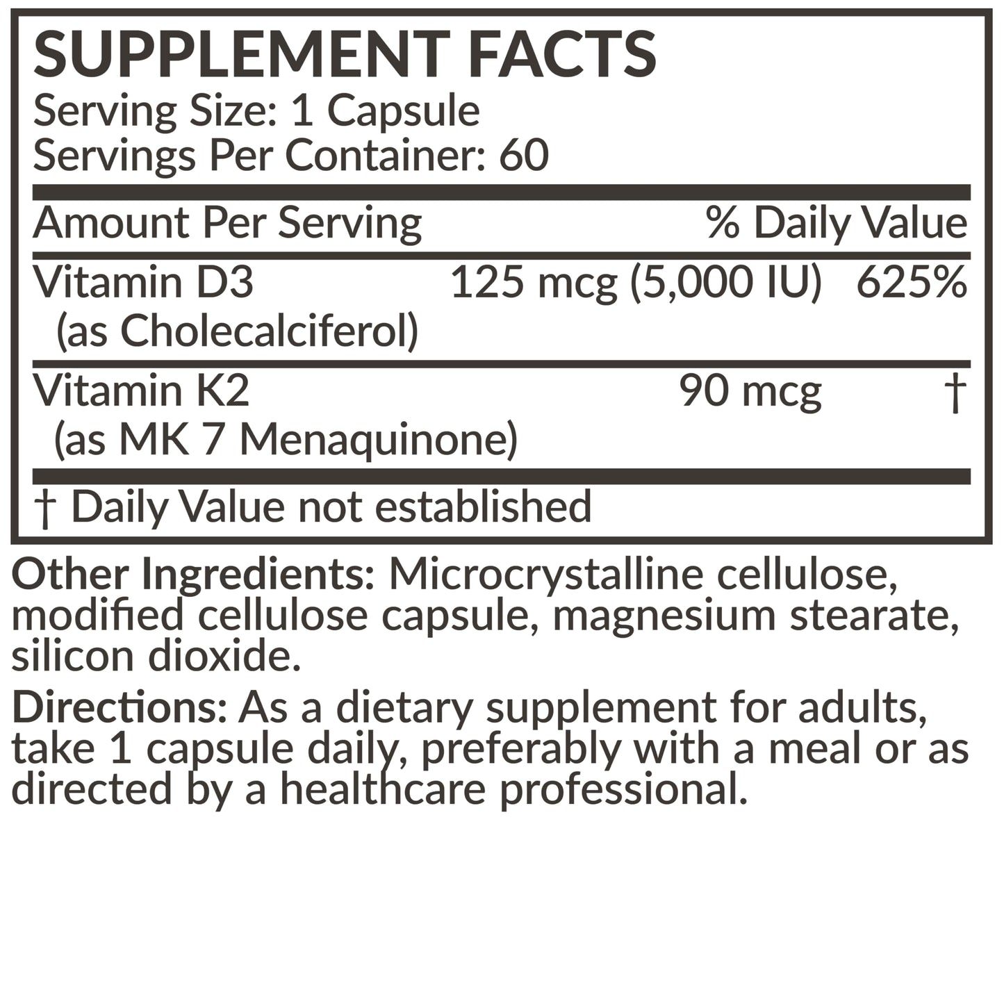Futurebiotics Vitamin K2 (MK7) with D3 Supplement - Non-GMO Formula - 5000 IU Vitamin D3 & 90 mcg Vitamin K2 MK-7, 120 Vegetarian Capsules