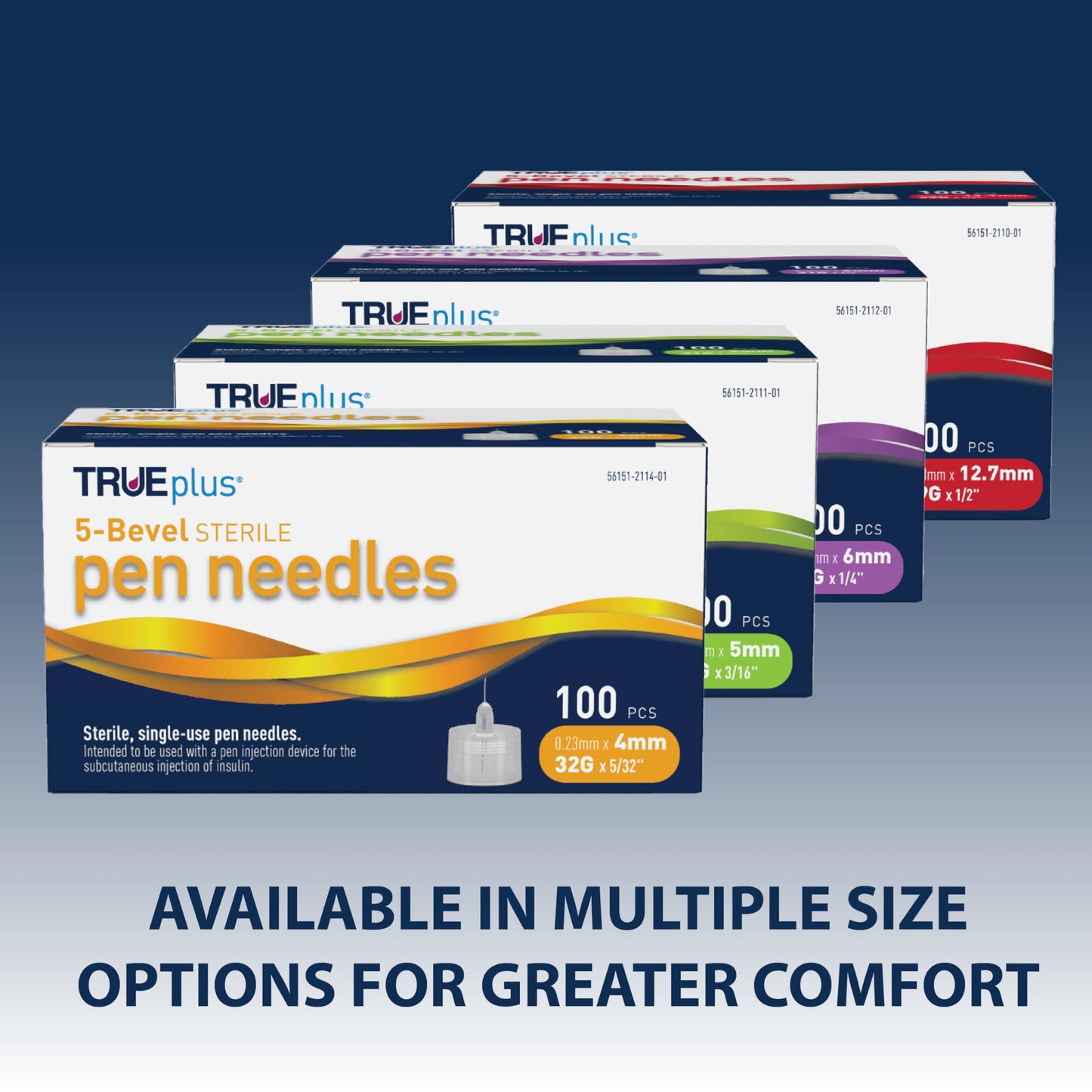 TRUEplus 5-Bevel Sterile Pen Needles, 32G x 4mm (5/32 Inch), 50 Count | For Use with Pen Injection Device, Single-Use Needles, Compatible Thread with Major Pen Devices, Silicone Coated
