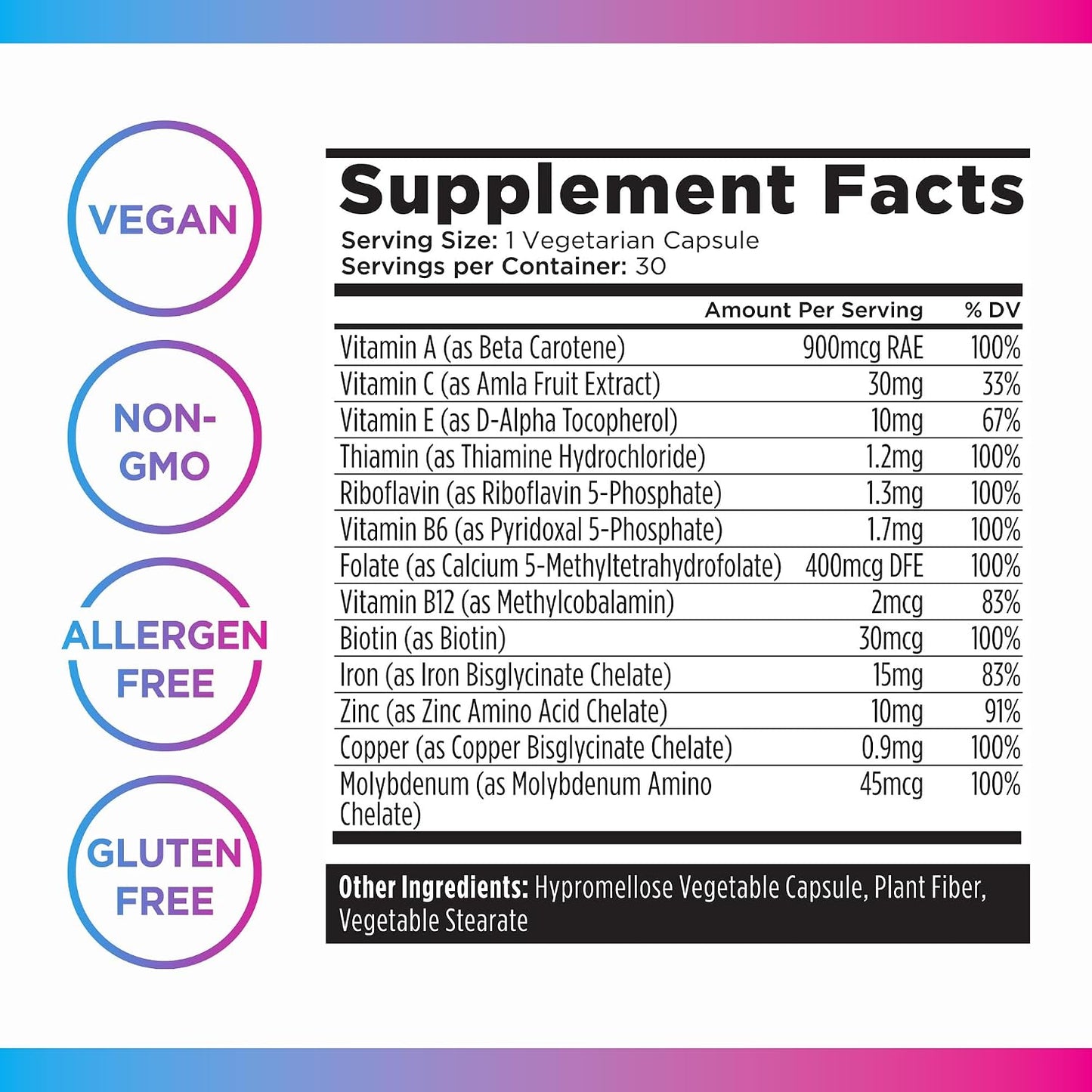 Livingood Daily Iron Supplement for Women & Men, Blood Support Formula with Chelated Iron, Methylated B12, Vitamin C, Zinc & Folate, Vegan, Non GMO, Gluten Free, Allergen Free, 30 Capsules