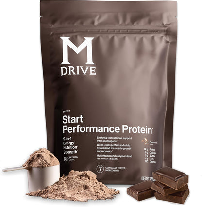 Mdrive Start Performance Protein Powder Chocolate Mousse 30 Servings | 9 in 1 Complete Nutrition Shake Adaptogen Blend Digestion Immune Nitric Oxide Recovery Dietary Supplement