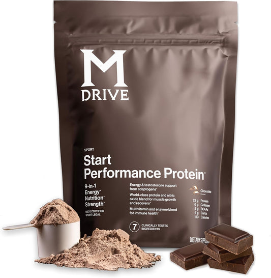 Mdrive Start Performance Protein Powder Chocolate Mousse 30 Servings | 9 in 1 Complete Nutrition Shake Adaptogen Blend Digestion Immune Nitric Oxide Recovery Dietary Supplement