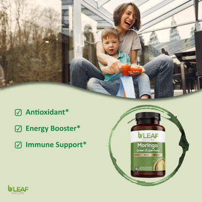 B’Leaf Nature Pure Organic Moringa Oleifera Leaf Powder Capsules 1000mg - Immune