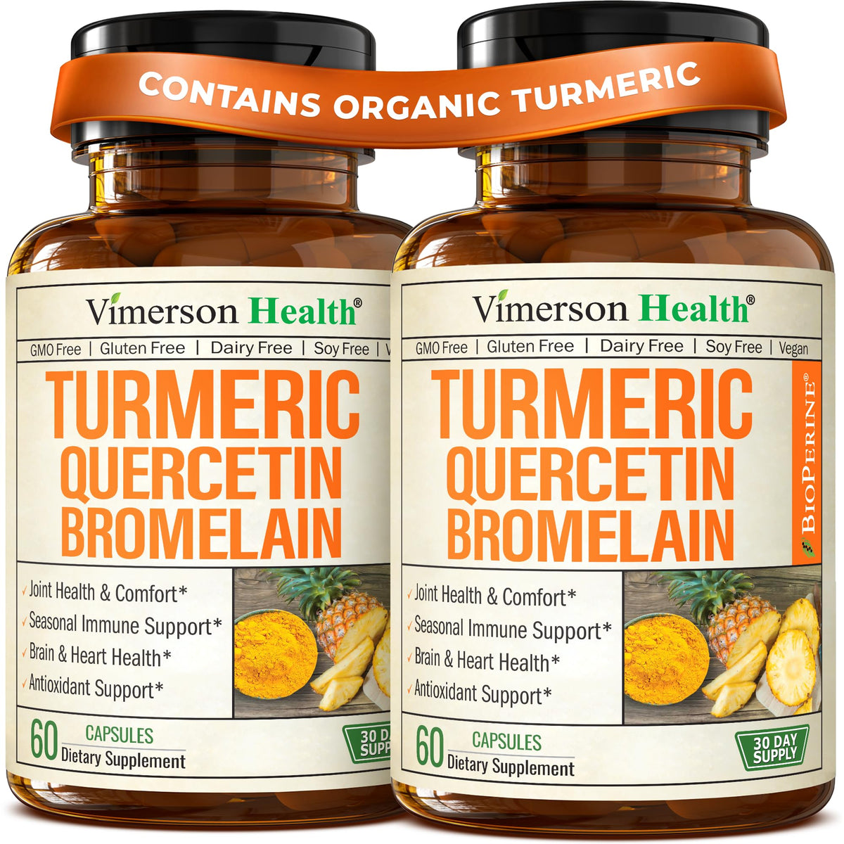 Quercetin with Bromelain Turmeric Curcumin Allergy Supplement - 60 Capsules