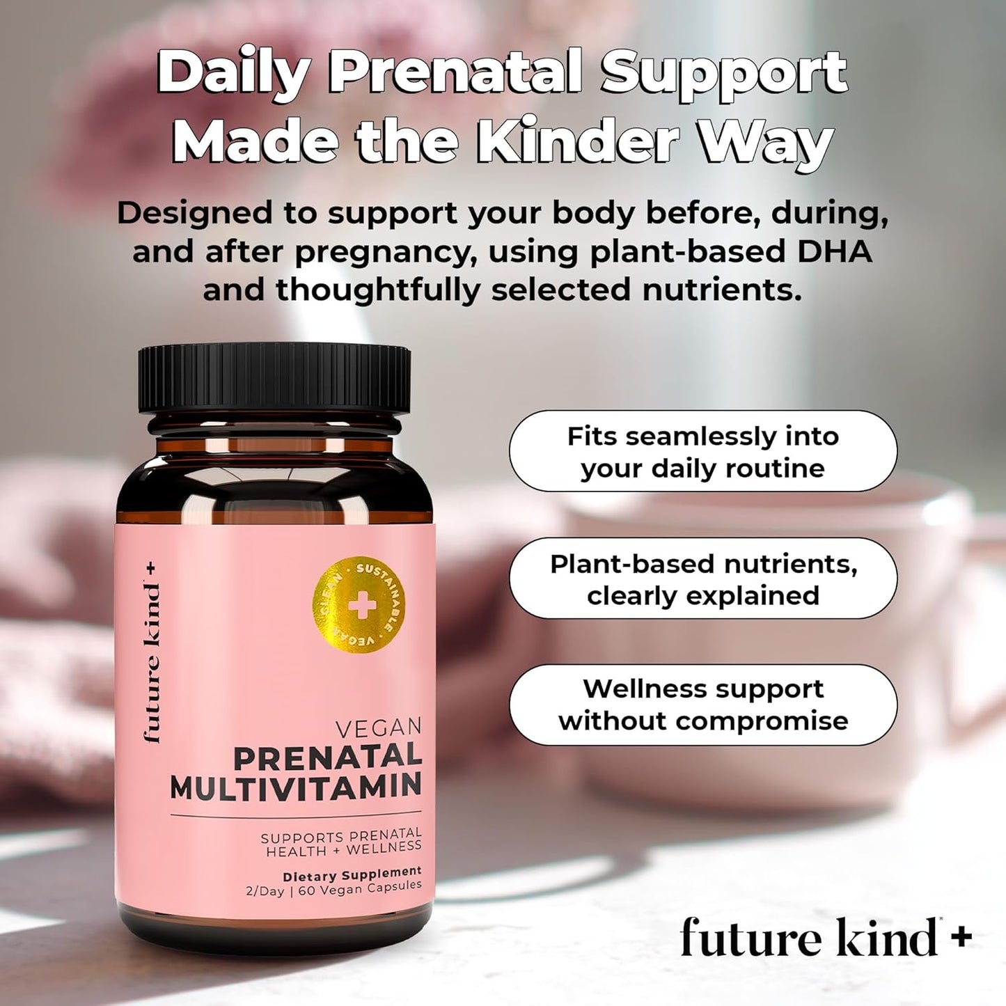 Future Kind Prenatal Vitamin - Pregnancy, Lactation, and Wellness Support with DHA & L-Methylfolate - Folate Supplement for Women with Vitamin D, E, Iron, Omega-3 and Biotin (60 Capsules)
