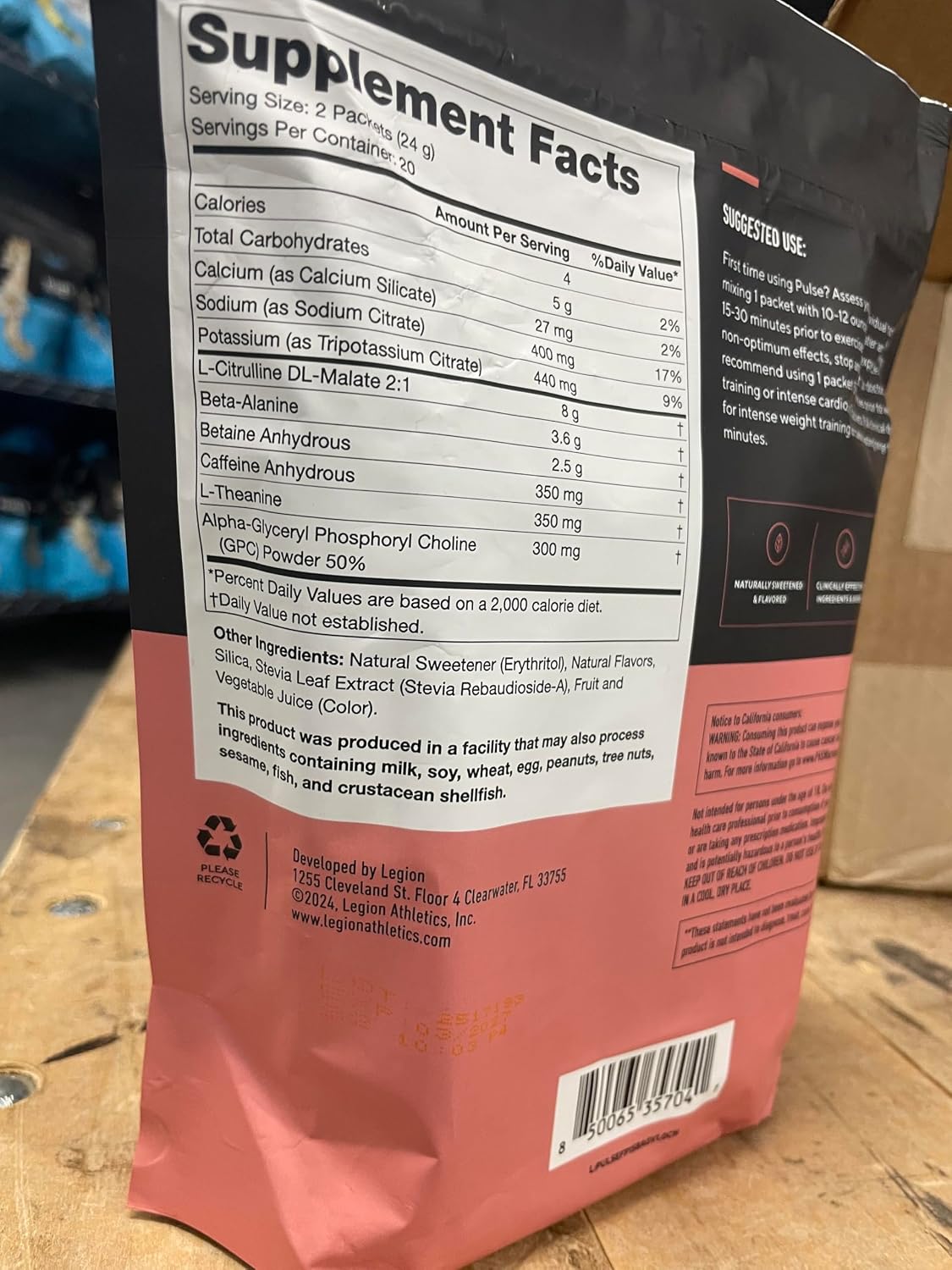 LEGION Pulse Pre Workout Supplement Packets - All Natural Nitric Oxide Preworkout Drink to Boost Energy, Creatine Free, Naturally Sweetened, Beta Alanine, Citrulline, Alpha GPC (Fruit Punch)