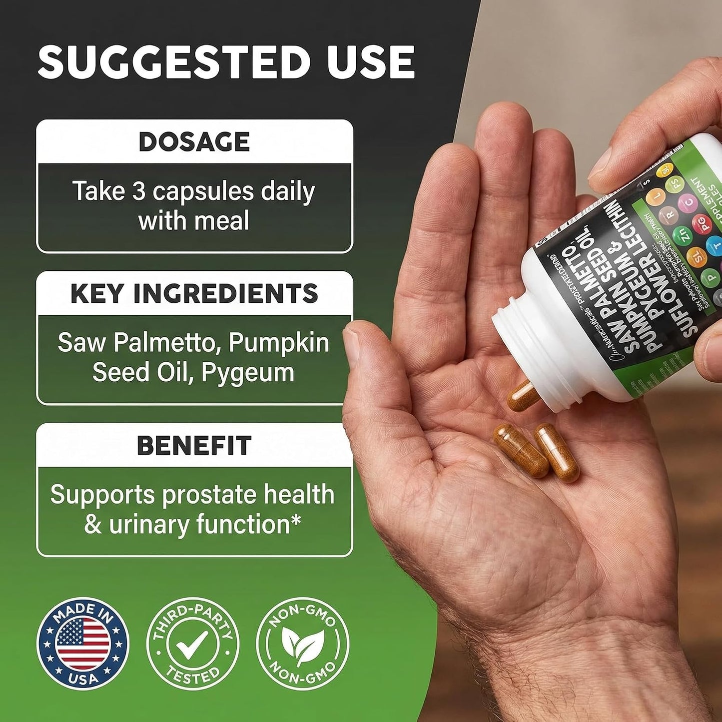 Clean Nutraceuticals Saw Palmetto Pumpkin Seed Oil Pygeum Sunflower Lecithin Stinging Nettle Cranberry - Prostate Supplements for Men with Lycopene - 90 Caps