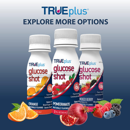 TRUEplus Glucose Shot, 15g Carbohydrates, Mixed Berry Flavor, 6 Pack | 15g Fast-Acting Carbohydrates, Fat Free, Gluten Free, Boosts Energy, Great Tasting and Easy to Use