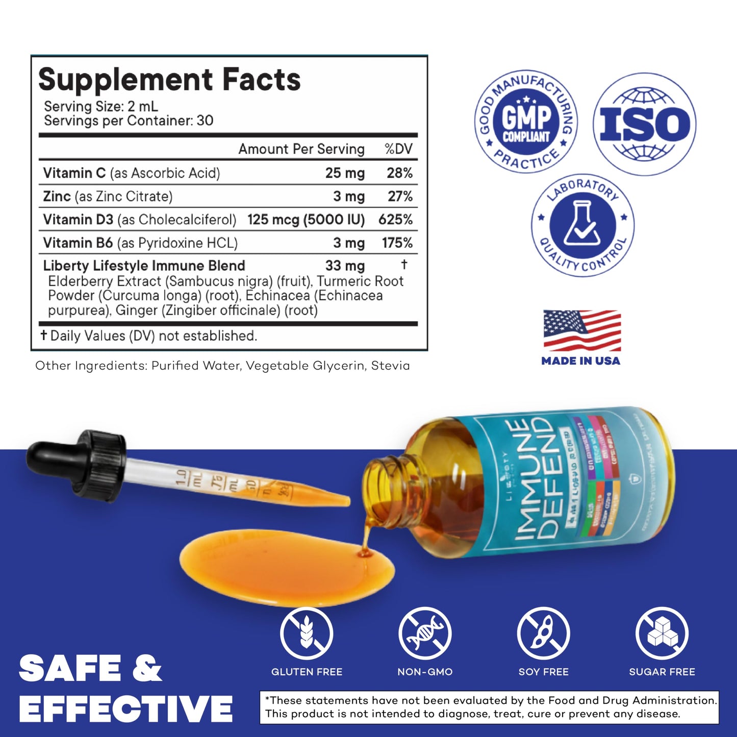 8-in-1 Immune Support Liquid Drops – Elderberry, Turmeric Curcumin, Echinacea, Ginger, Vitamins C & D3, Zinc & B6 – Fast-Absorbing Immune & Antioxidant Support – Vegan, Non-GMO – 4 oz