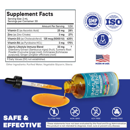 8-in-1 Immune Support Liquid Drops – Elderberry, Turmeric Curcumin, Echinacea, Ginger, Vitamins C & D3, Zinc & B6 – Fast-Absorbing Immune & Antioxidant Support – Vegan, Non-GMO – 4 oz
