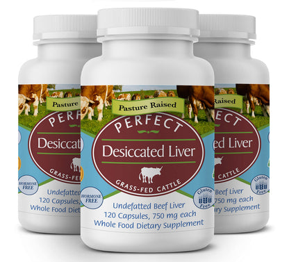 Perfect Supplements – Perfect Desiccated Liver – 120 Capsules - Undefatted Beef Liver – Natural Source of Protein, Iron, Vitamins A & B