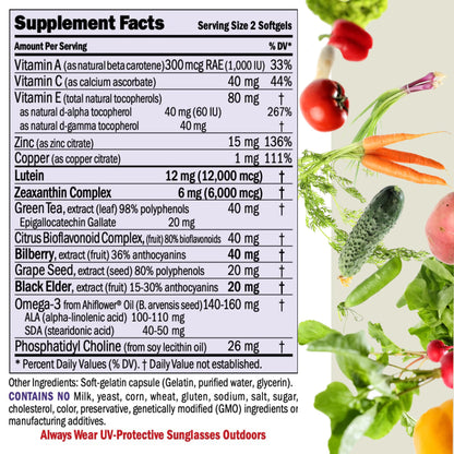 Andrew Lessman Ultimate Eye Support 60 Softgels - 12mg Lutein, 6mg Zeaxanthin, Bilberry, Key Nutrients to Support Eye Health and Promote Healthy Vision. No Additives. Easy to Swallow Softgels