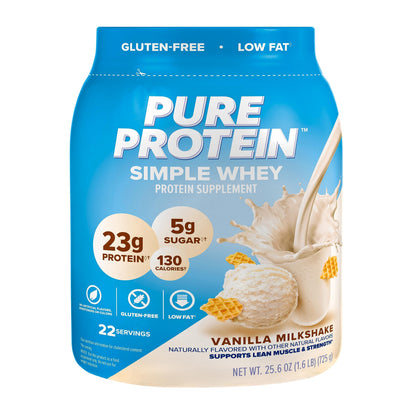 Pure Protein Simple Whey Powder - High Protein, Low Sugar, Gluten-Free, French Vanilla