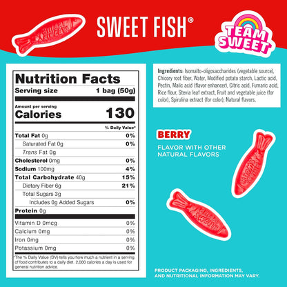 SmartSweets Sweet Fish, Low Sugar Gummy Candy (3g), Low Calorie (130), Gluten-Free -1.8oz (Pack of 12) Packaging may vary
