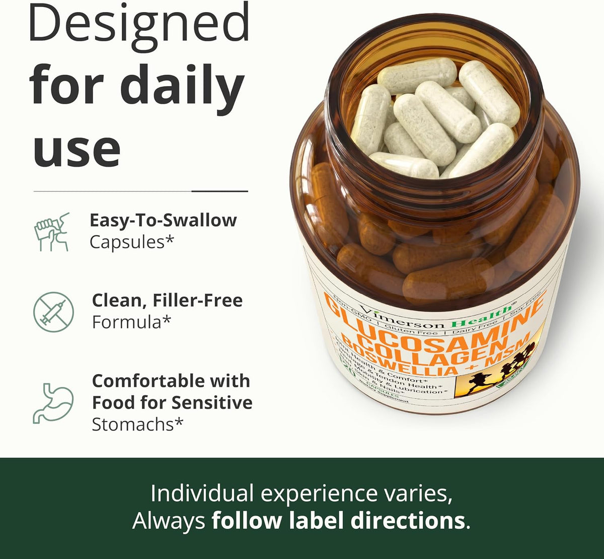 1200mg Glucosamine + 1200mg Hydrolyzed Collagen – Joint Supplement 120 Caps