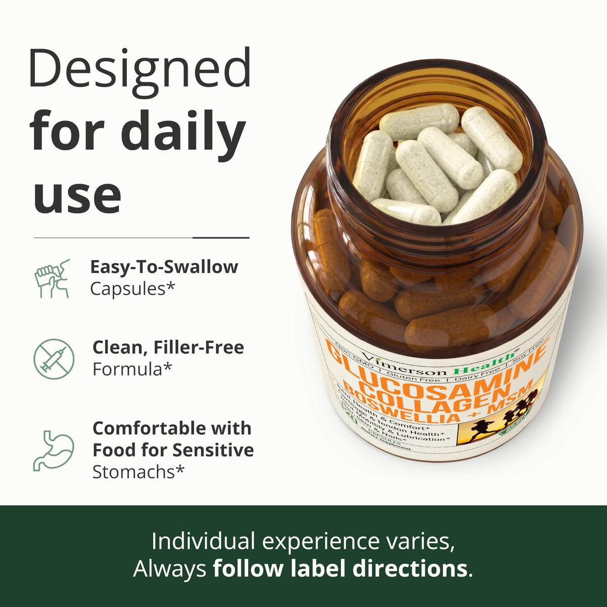1200mg Glucosamine + 1200mg Hydrolyzed Collagen – Joint Supplement 120 Caps