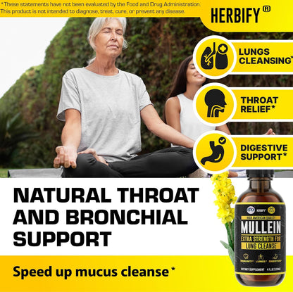 HERBIFY Bundle - Lions Mane & Mullein 4 Fl Oz Drops - Supplement for Memory, Focus & Clarity & Immune Support, Lung Cleanse and Bronchial Support